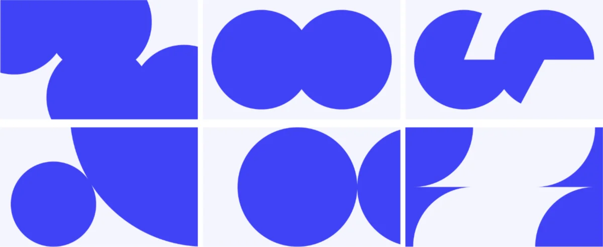 Six examples of combining the two dots into supporting graphic shapes